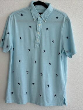 Ralph Lauren Men’s Polo Shirt Knit Oxford Blue Marlins Embroidery Size M